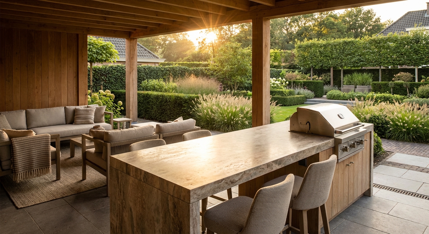 Luxe buitenleven — outdoor kitchen en lounge